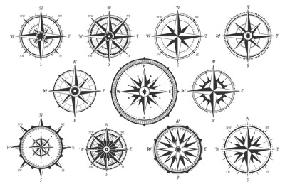 Wind rose. Map directions vintage compass. Ancient marine wind measure