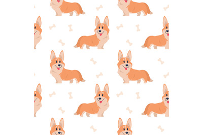 Seamless corgi pattern. Cartoon home pet, set of cute puppies for prin