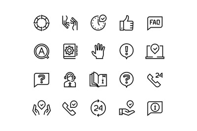 Online support line icons. Service customer help information chat call