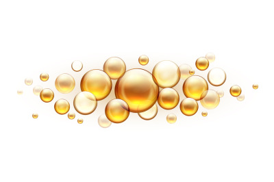 Golden oil bubbles. Cosmetic collagen serum, castor argan jojoba essen