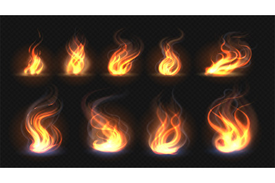 Realistic fire flames. Transparent torch effect, abstract red light fl