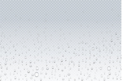 Water drops on glass. Rain droplets on transparent window, steam conde