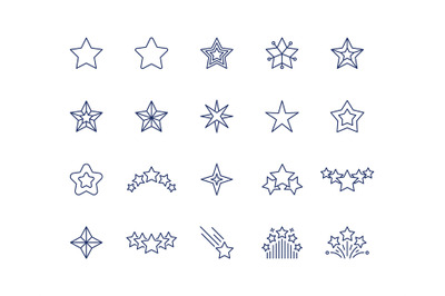 Star line icons. Premium sparkle symbols set, falling shooting stars f