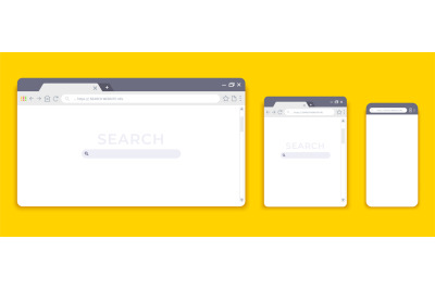 Browser mockups. Website interface for different devices, empty laptop