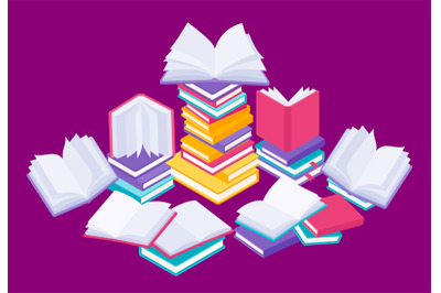 Flat books concept. Study reading and education illustration with stac