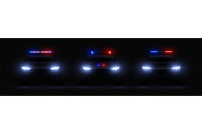 Realistic police headlights. Car glowing led light effect, rare and fr