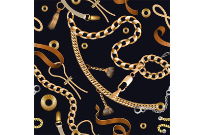 Chains and braids seamless pattern. Golden embroidery and ornamental w