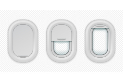 Airplane windows. Realistic aircraft porthole in different positions&2C;