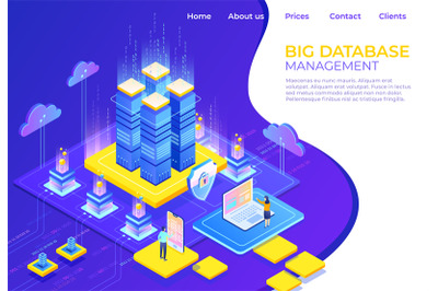 Database isometric concept. Server business technology landing page, b