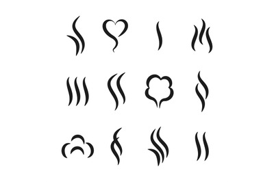 Aroma steam icons. Warm vapour and cooking smell abstract symbols, aro