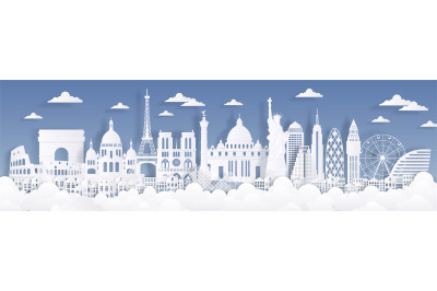 Paper cut landmarks. Travel the world background&2C; skyline advertising