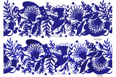 Seamless ornament with birds and flowers (in vector and raster)