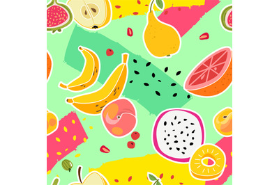 Fruit print. Fruits seamless pattern fresh food nature vitamin healthy