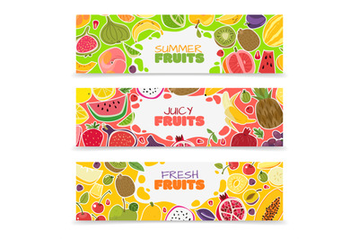 Fruits banners. Colorful fruit design summer healthy fresh organic veg