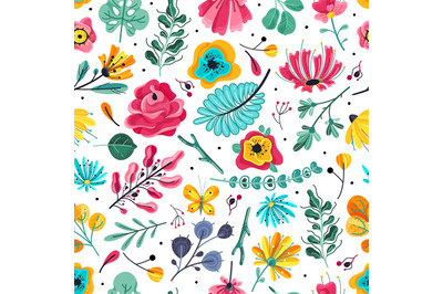 Floral seamless pattern. Spring summer garden colorful flowers botanic