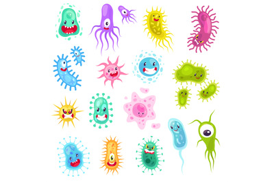 Virus characters. Funny cute monster viruses biological allergy cancer