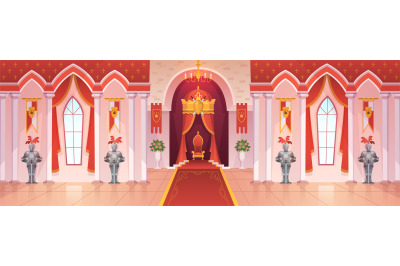 Castle ballroom. Interior medieval royal palace throne royal ceremony