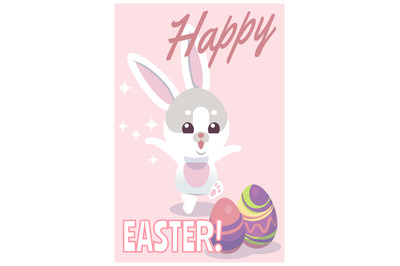 Easter card. Cute baby rabbit easter decorative lettering traditional