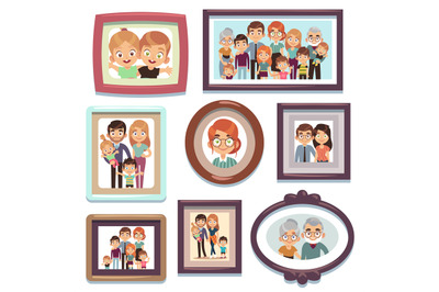 Family portrait photos. Pictures people photo frame happy characters r