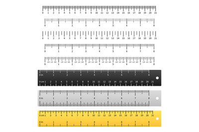 Measuring rulers. School ruler, metric scale measure inches measuremen