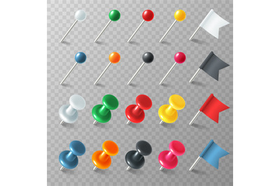 Pins flags tacks. Colored pointer marker pin flag tack pinned board pu