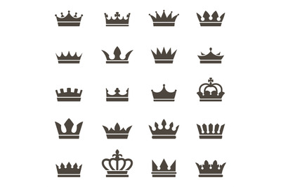 Crown icons. Queen king crowns luxury royal crowning princess tiara he