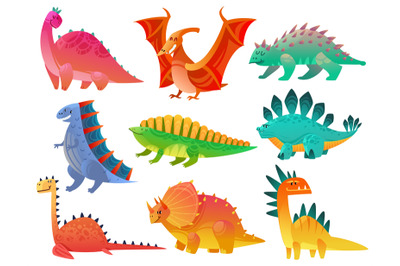 Cartoon dinosaur. Dragon nature dino kids toy monster cute animals pre