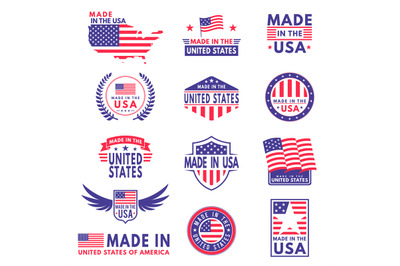 Usa labels. Flag made america american states flags label badge stamp