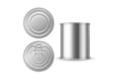 Metal tin can. Canned foods mockup&2C; aluminium steel package closed wit