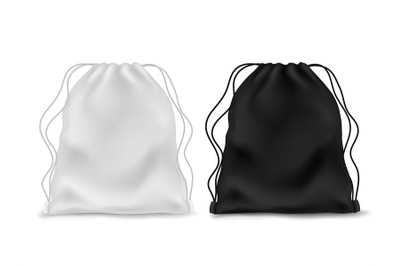 Realistic knapsack. Black white blank backpack. Sports bag&2C; school tex