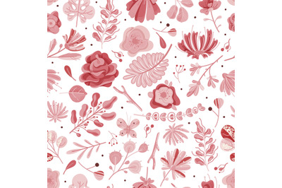 Coral seamless pattern. Floral spring summer garden colorful flowers b