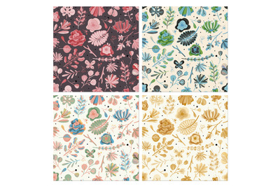 Floral seamless pattern set. Floral spring summer autumn garden flower