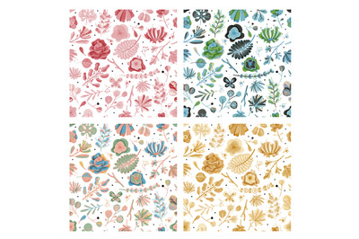 Floral seamless pattern set. Floral spring summer garden colorful flow