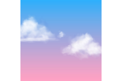 Realistic cloud. White nubes fluffy sky fog clouding isolated on sunri