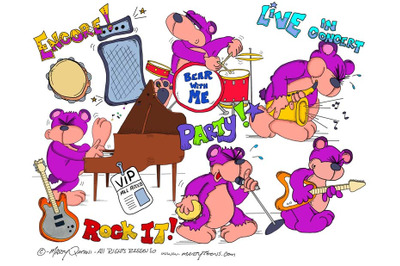 Cartoon Rock and Roll Teddy Bear Digital Clip art