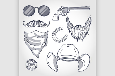 Hand drawn sketch, attributes of sheriff