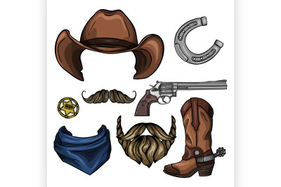 Hand drawn sketch, attributes of cowboy