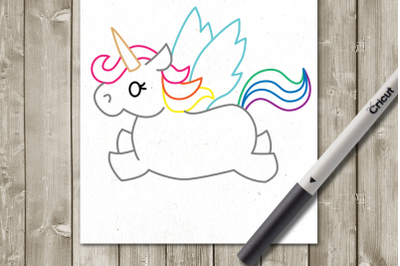 Flying Unicorn Single Line Sketch for Pens | SVG | PNG | DXF