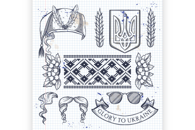 Ukrainian icons collection with tradition symbols