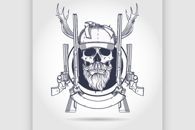 Hand drawn hunter skull