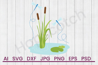 Cattails &amp; Dragonflies - SVG File, DXF File