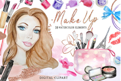 Watercolor Cosmetic Clipart, Make Up Set