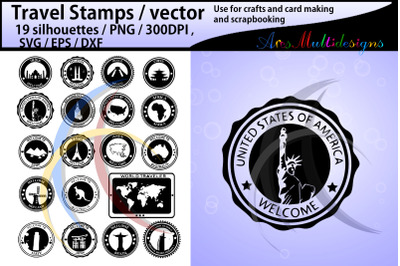 Travel Stamps vector cutting files / travel stamps silhouette