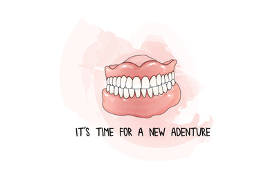 Funny adventure quote with human denture illustration