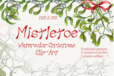 Mistletoe Watercolor Christmas ClipArt