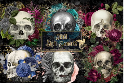 Floral Skull Graphic Elements