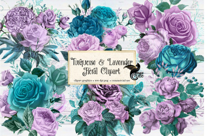 Turquoise and Lavender Floral Clipart