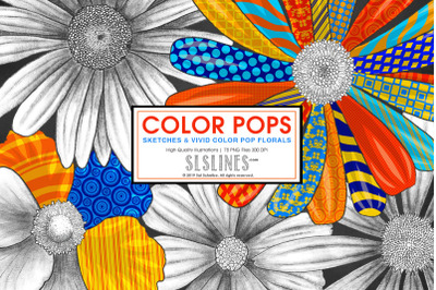 Vivid Pop Color Flowers Clipart Set