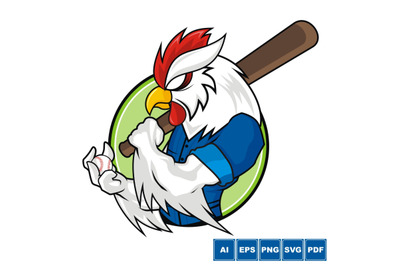 Baseball Mascot - White Rooster