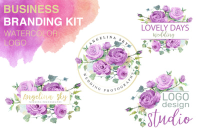 LOGO with purple roses Watercolor png